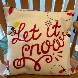 Both New! Pillow cover + insert,18”X 18”, “Let It Snow”w/Christmas lights design